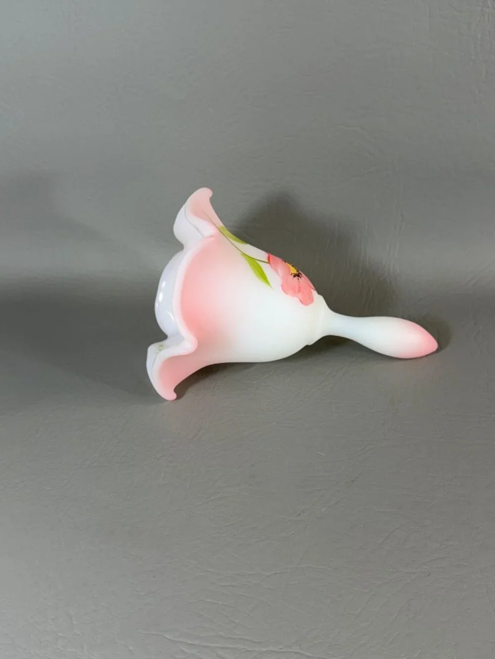 Vintage Fenton Art Glass Bell Hand-Painted Floral Signed M. Kibbe Satin Pink
